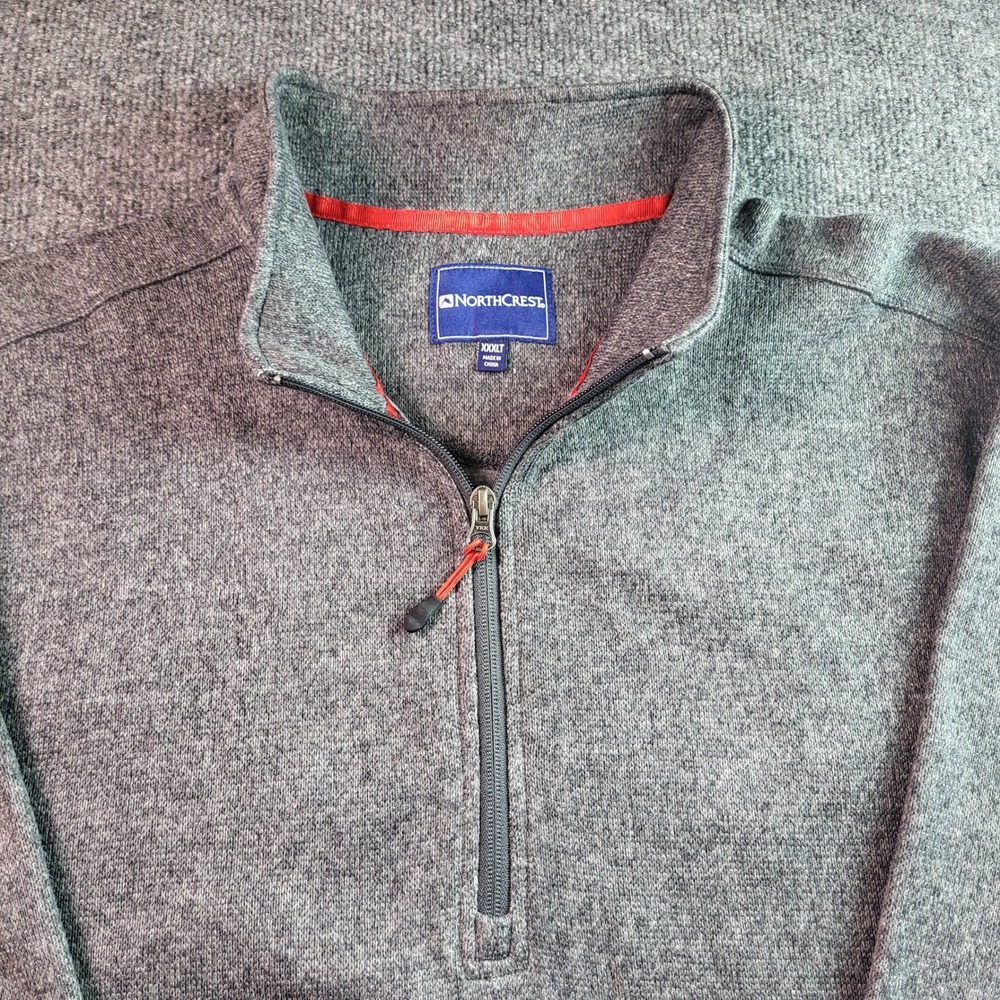 Northcrest Mens XXXLT Gray 1/4 Zip Pullover Sweater Fleece Lined Mock Neck XXXLT